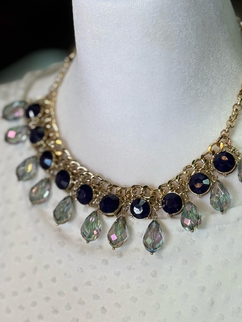 The Limited‎ Gold-Tone Necklace with Navy and Iridescent Drops
